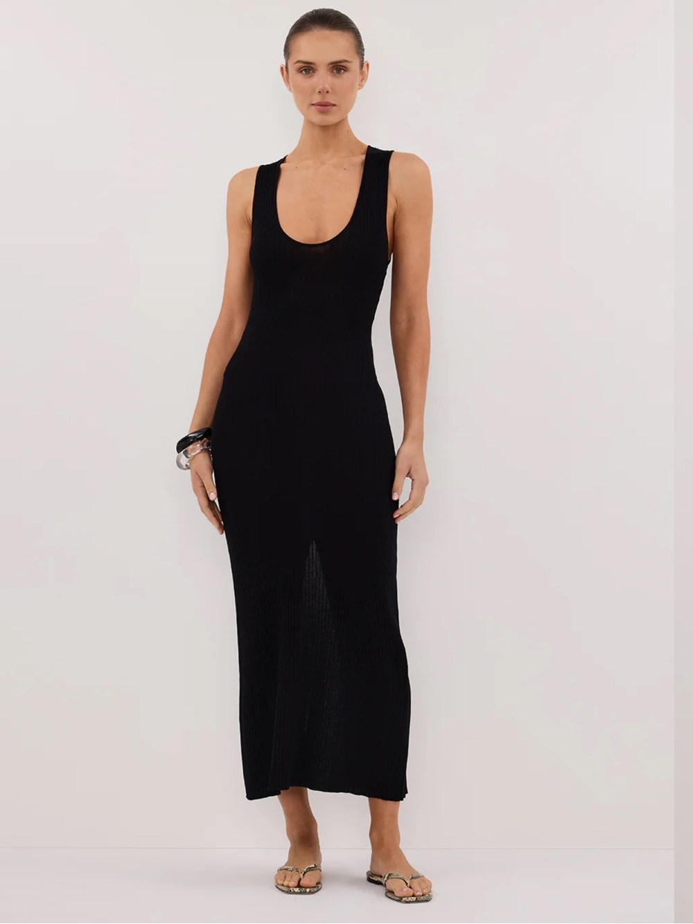 DISSH Eve Black Ribbed Scoop-Neck Knit Maxi Dress